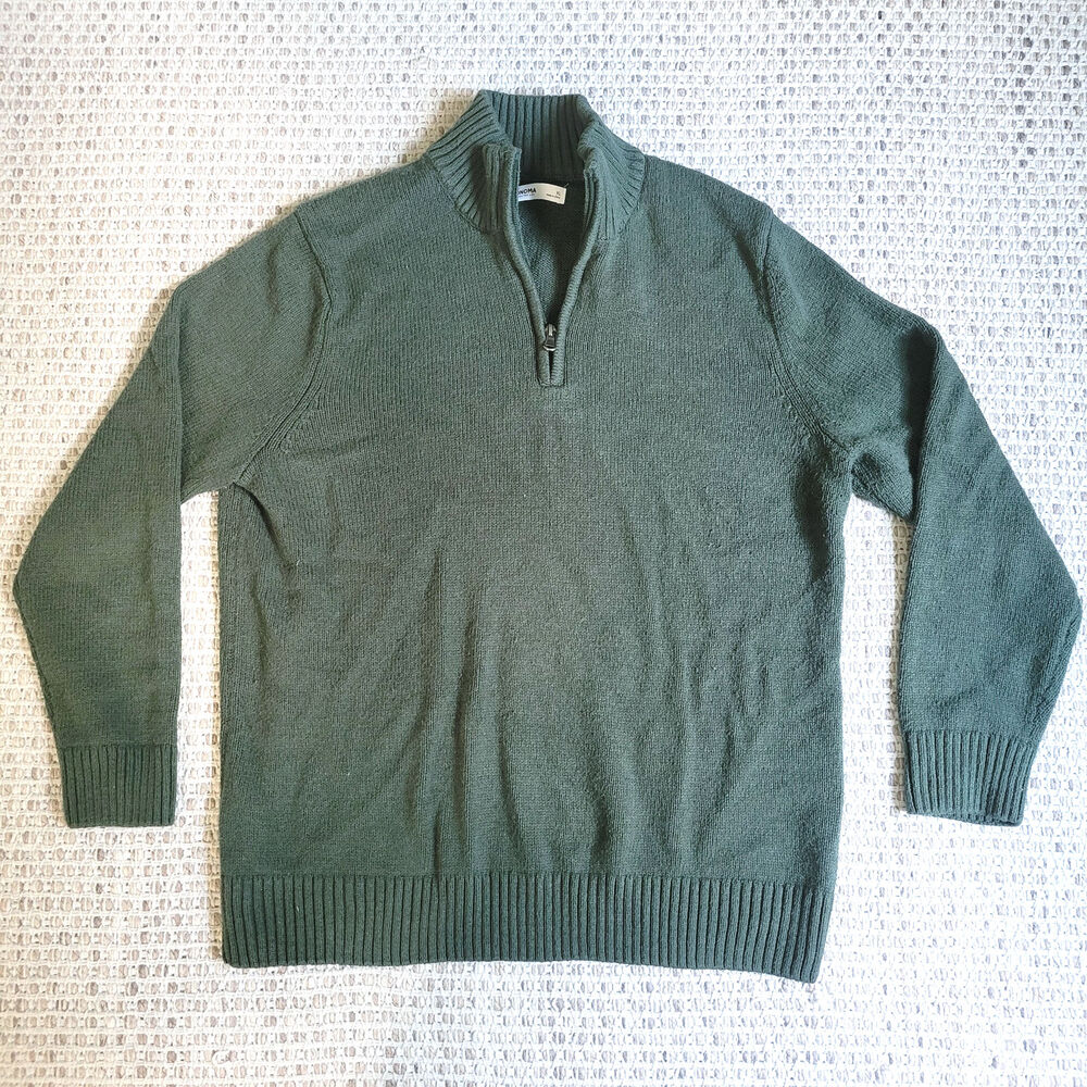 Sonoma Mens XL Green Quarter Zip Sweater Knit Cotton Blend Outdoors